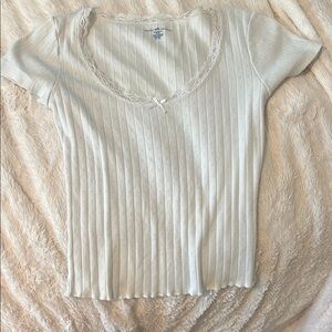 Brandy Melville Cream Lace Trim Tee